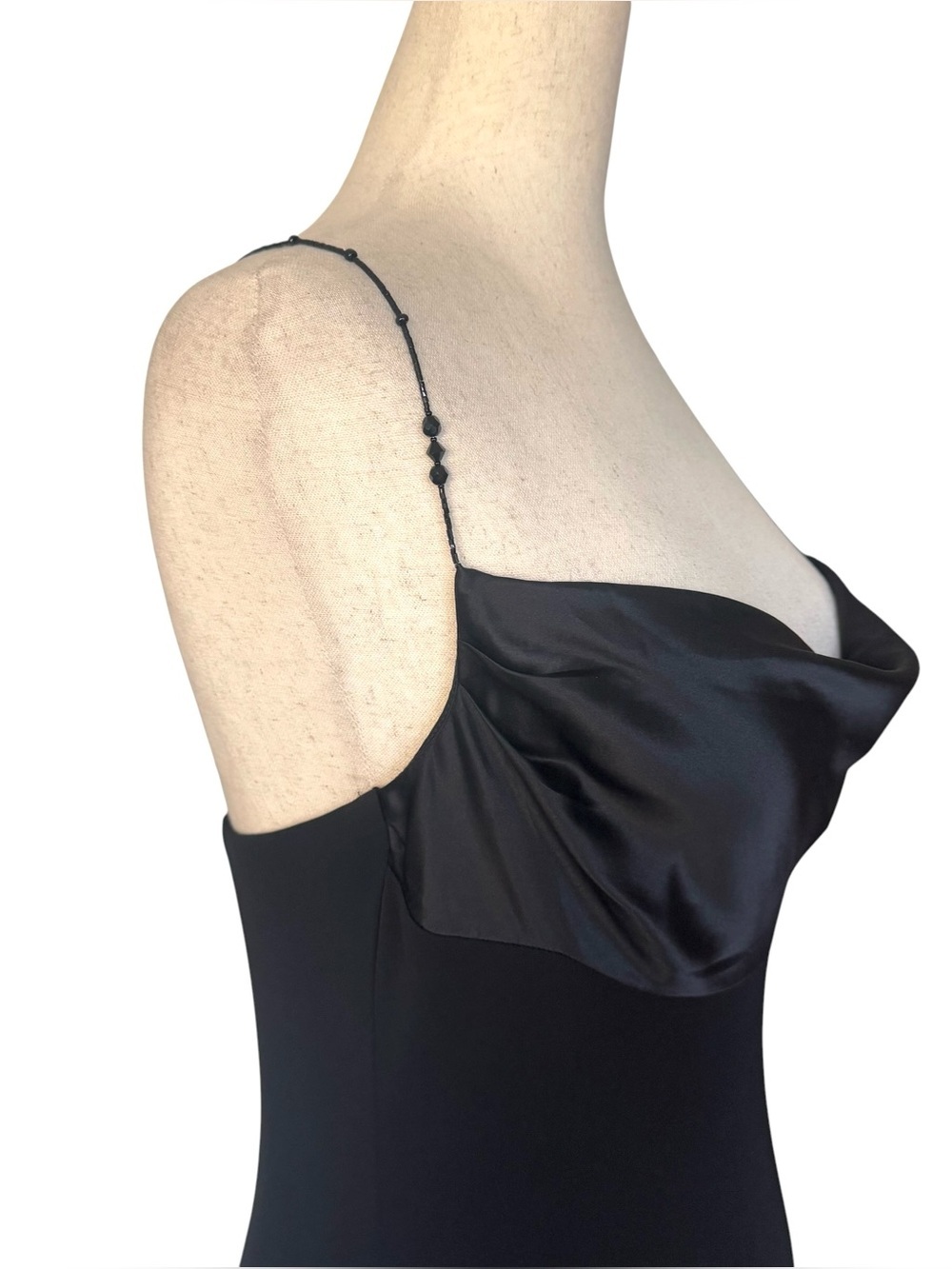 Vintage 90s Laundry Black Slip Maxi Dress Gown Beaded Straps Minimal Formal sz 6 - Picture 13 of 16